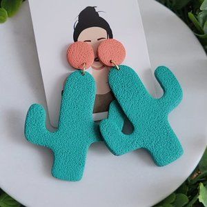 Cactus Western Boho Statement Earrings Polymer Clay Handmade